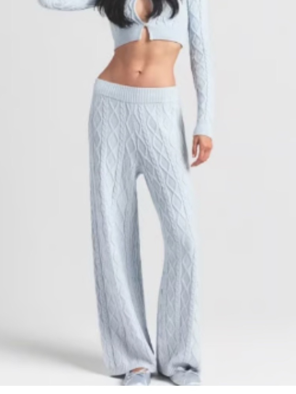 New Snow Bunny Shop Cableknit Straight Leg Pant in Zen Blue